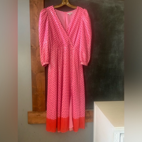 Olivia Rubin 'Imogene pink polka dot sequin dress UK 12 US 8 EUC - Picture 3 of 8